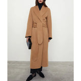 xakxx Winter Female Clothing Reversible Wool Casual Belted Long Tweed Coat Jackets for Women