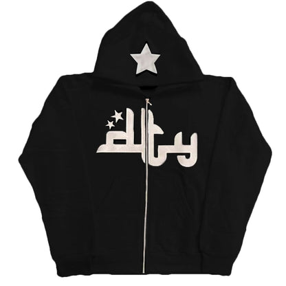 xakxx Vintage Star Pattern Hoodie Women Men Fairy Grunge Long Sleeve Zipper Jacket Harajuku Oversize Sweatshirt Streetwear Y2K Clothes