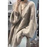xakxx xakxx-Cashmere cardigan coat women's long 23 autumn and winter new loose slim diamond design thick knitted sweater