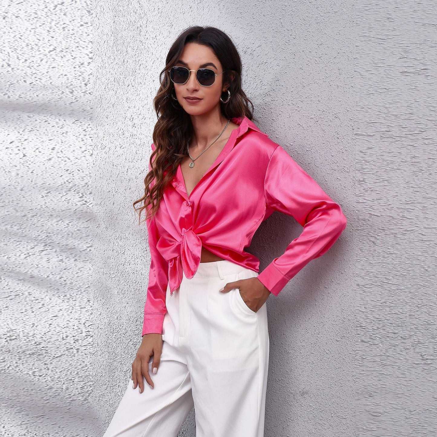 xakxx Spring White Blouses Vintage Women Elegant Top  Casual Shirt Oversize Satin Silk Loose Shirts Long Sleeves Clothing