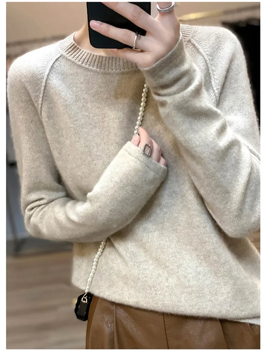 xakxx xakxx-Merino round neck sweater women's 100 pure wool bottoming shirt  new winter loose knitted cashmere sweater