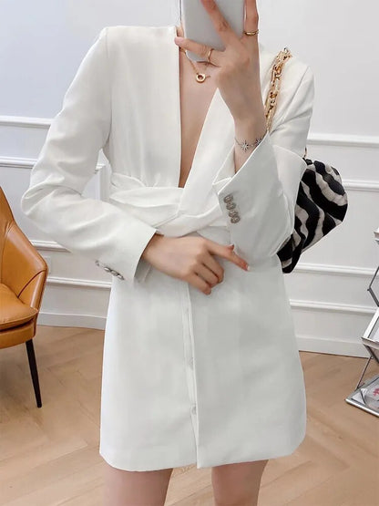xakxx - New Women's  Temperament Fashion Sweet Multi Color Button Pleated Slim Fit Long Sleeve Dress Group