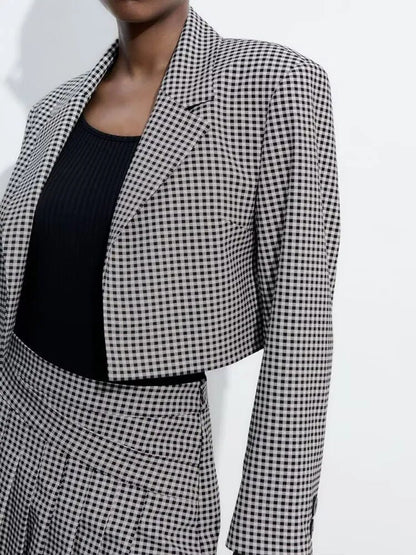 xakxx xakxx - Women's wear  new spring and summer new new women's wear black and white small plaid short suit coat A-line short skirt pant