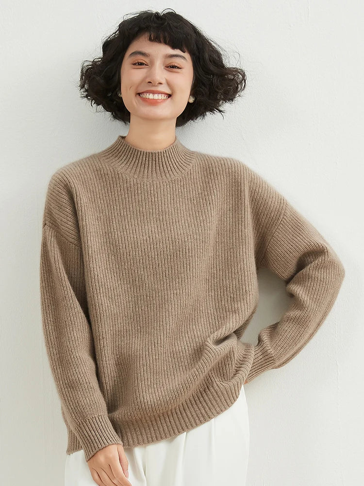xakxx xakxx-Autumn and winter new 100% pure cashmere sweater women's semi-high neck thick warm sweater wool bottoming shirt.