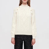 xakxx xakxx Women's Pullover Autumn Clothing Fashion Standing Collar White Threaded Knit Sweater Top