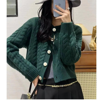 xakxx xakxx-New cashmere twist cardigan in autumn and winter women loose thick twisted short sweater knitted coat 100% pure wool.
