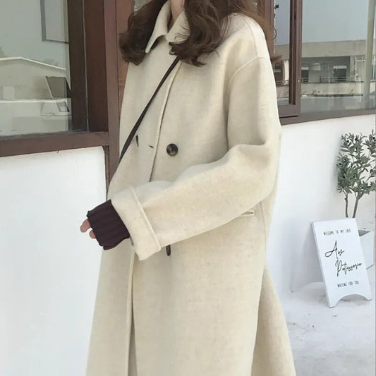 xakxx xakxx-Long Wool Coat Women  Autumn Winter Fashion Loose Thickened Warm Black White Wool Coat For Women Plus Size