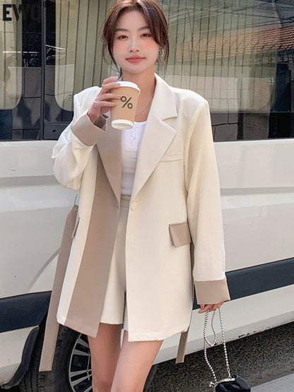 xakxx  Women Contrast Color Lace-up Blazer Coat Long Sleeve Patchwork Pocket Suit Jacket  Spring Summer New Tide Top 16Y7915