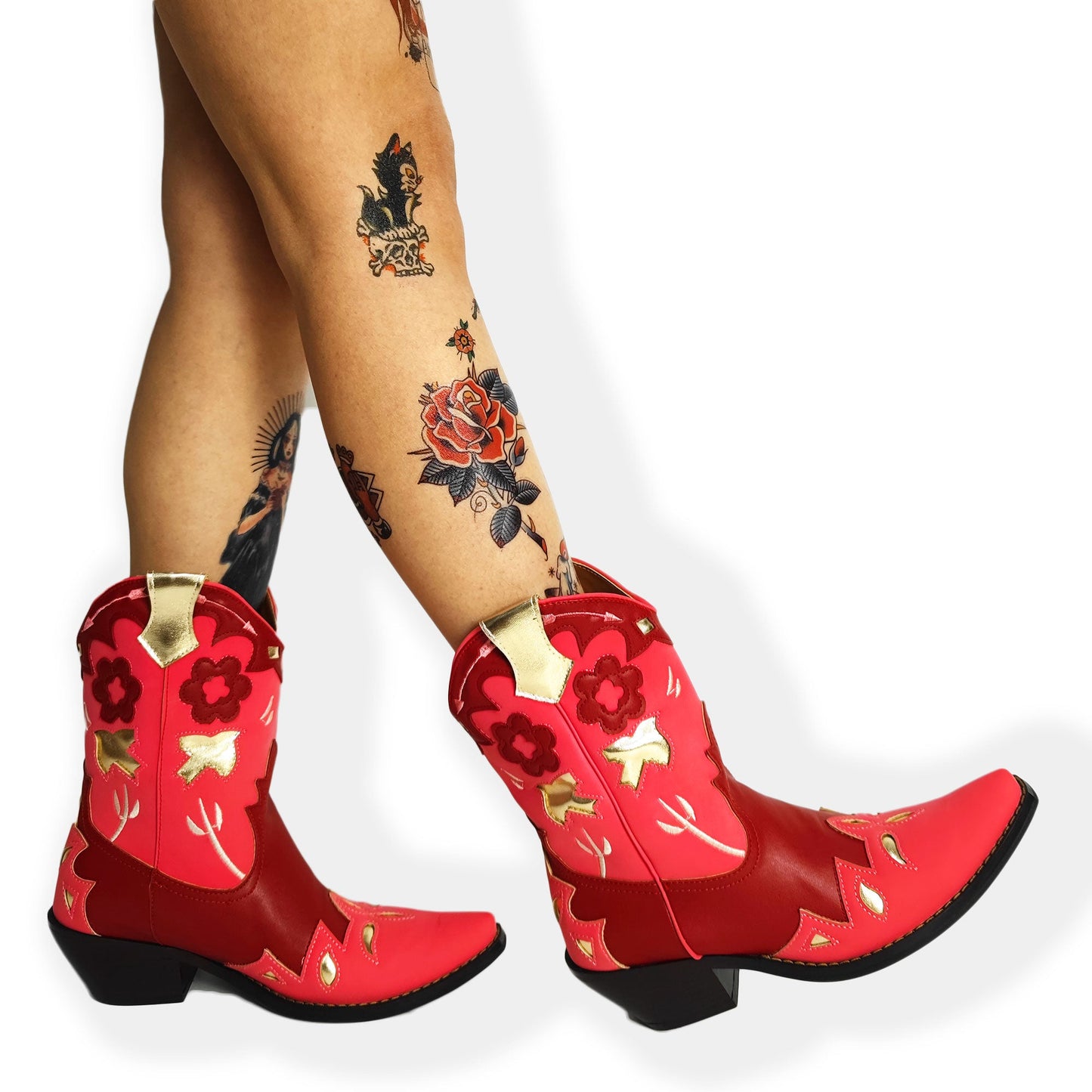 xakxx Halloween Cowboy Knee High Boots For Women Western Love Heart Slip On Stacked Heels Long Boots Pointed Toe Walking Casual Autumn Shoes