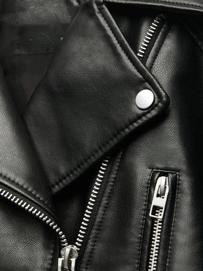 xakxx - New Women's  comes with a belt of the same material with a metal buckle and a front zippered closure faux leather jacket