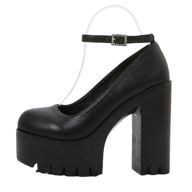 xakxx  New Women's High Heel Summer Shoes Thick Heel Ankle Strap Sexy Fashion Sweet Pink Fashion Square Heel Large Heel Shoes