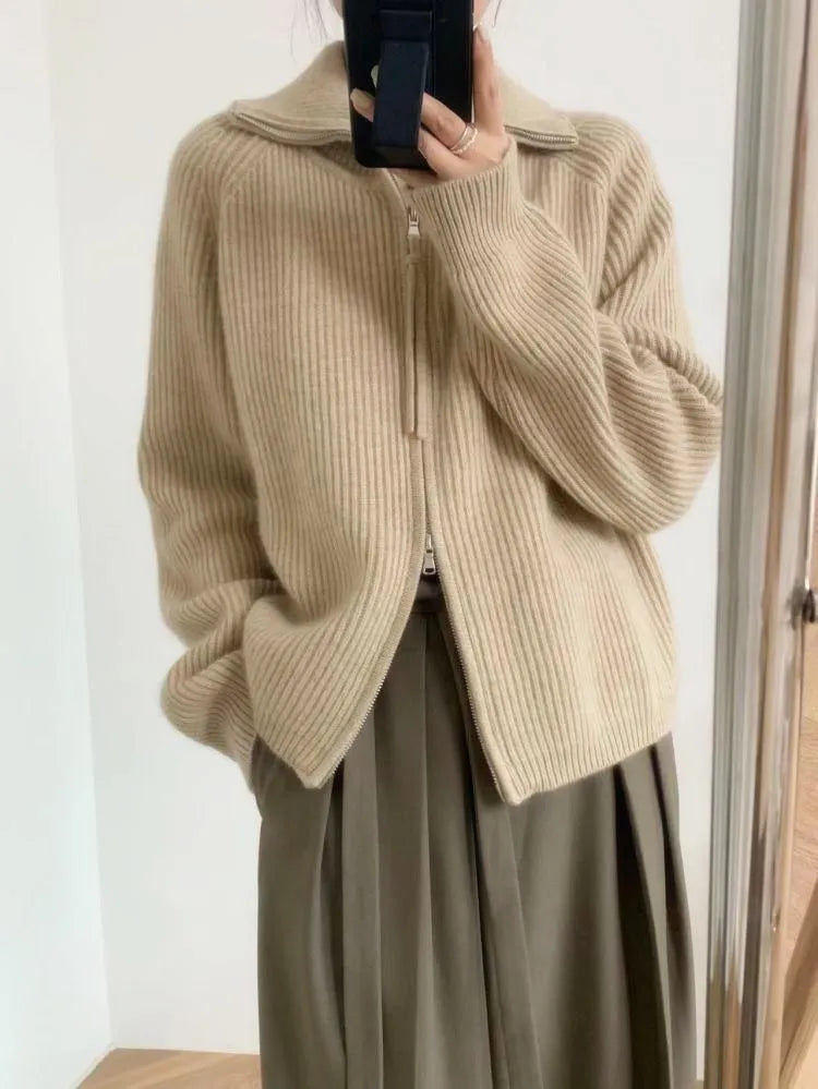 xakxx xakxx-Cashmere cardigan female 100 pure cashmere loose lazy turtleneck zipper sweater coat