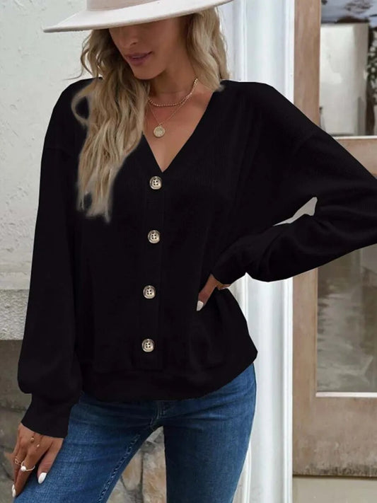 xakxx- 6 Colors Lightweight Jacket Women Button V-Neck Long Sleeve Short Coat Female Autumn Solid Cardigan Casual Loose Tops