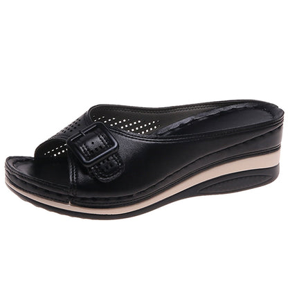 xakxx Back to school New Plus Size 43 Wedges Slippers Women Summer Buckle Peep Toe Sandals Woman Comfy Non Slip Beach Flip Flops Female