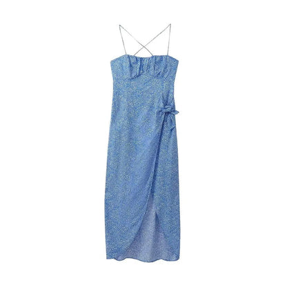 xakxx - New women's temperament fashion casual Ruili sweet and elegant all-match knotted print corset dress