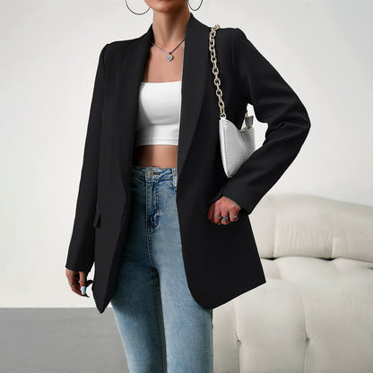 xakxx   Women's Tops Coat Temperament Commuter Blazer Regular Sleeve Blazer Collar Solid Color Thin Blazer Jacket Women Clothing