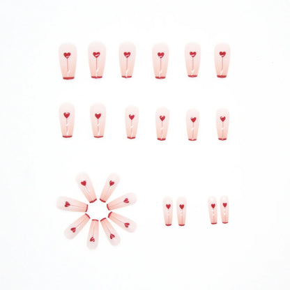 xakxx xakxx 24Pcs Charming Pink Flame Long Ballerina Wearable Fake Nails Press on Smaill Heart Full Cover Detachable Finished Fingernails