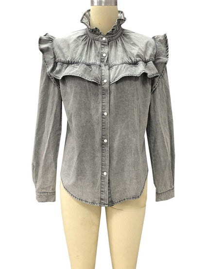 xakxx Women Tops Denim Jacket  New Cardigan Long Sleeve Casual Straight Blue Loose Women Autumn Fashion Streetwear Clothes Blouses