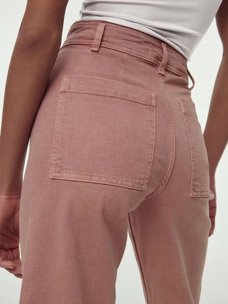 xakxx xakxx-  new women's navy wind fur trim casual hundred with thin loose high waist straight jeans