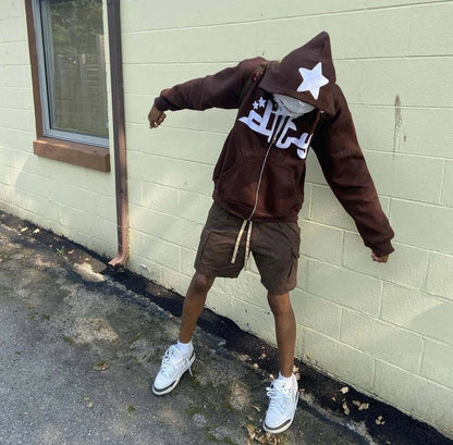 xakxx Vintage Star Pattern Hoodie Women Men Fairy Grunge Long Sleeve Zipper Jacket Harajuku Oversize Sweatshirt Streetwear Y2K Clothes
