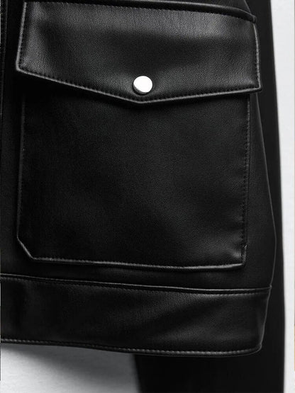 xakxx-  spring new women's black loose casual hundred sexy Riley retro lapel temperament imitation leather jacket jacket