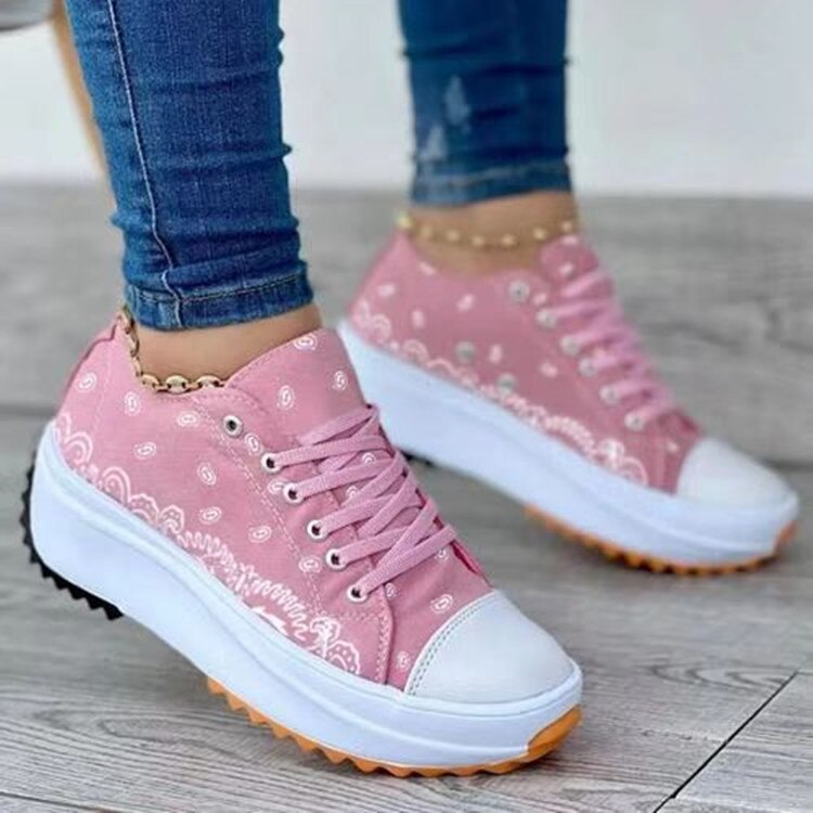 xakxx  Spring New Women's Sneakers Low-top Thick Bottom Printed Canvas Large Size 43 Casual Platform Women Sports Vulcanize Shoes