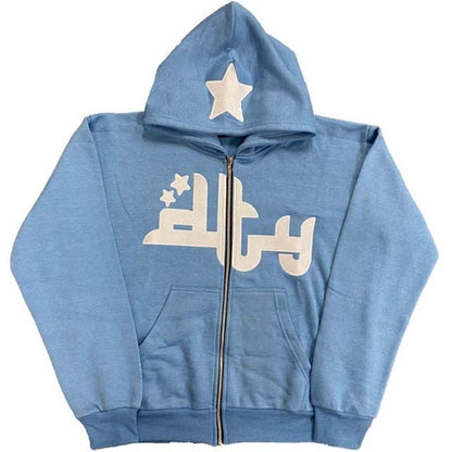 xakxx Vintage Star Pattern Hoodie Women Men Fairy Grunge Long Sleeve Zipper Jacket Harajuku Oversize Sweatshirt Streetwear Y2K Clothes