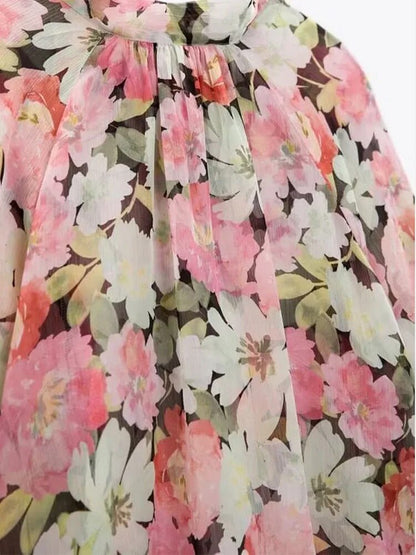 xakxx - New Women's Style Fashion Versatile Casual Mock Neck Shirt Long Sleeve Closure Bow Print Shirt