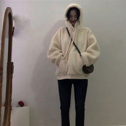 xakxx Thanksgiving Lamb Cashmere Hoodies Sweatshirts Women Autumn Long Sleeve Thick Warm Pullover Korean Loose Hairy Hoodie Top Female