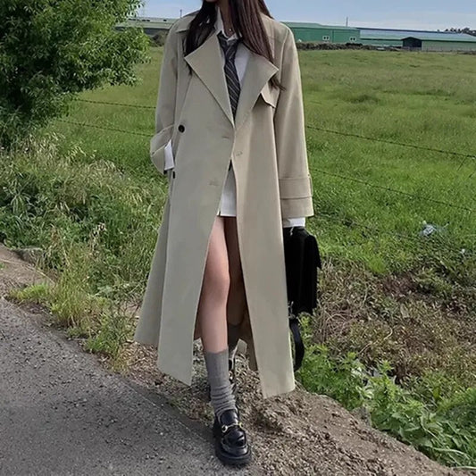 xakxx xakxx-Khaki Long Windbreaker Trench Coat Women  Autumn Fashion Chic British Style Double Breasted Trench Coat For Women Plus Size