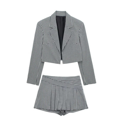 xakxx xakxx - Women's wear  new spring and summer new new women's wear black and white small plaid short suit coat A-line short skirt pant