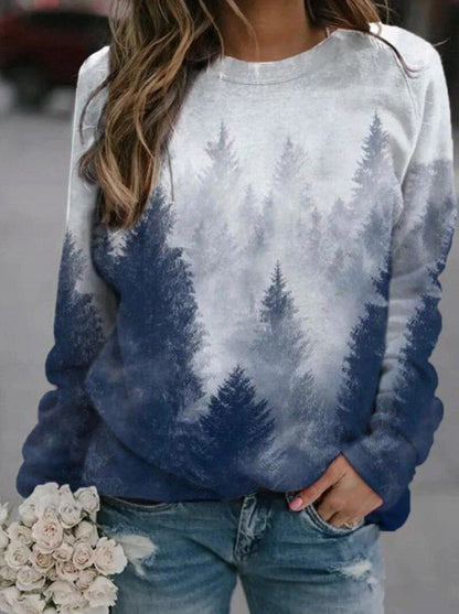 xakxx- Art Graphics T Shirt Women Loose Long Sleeve Sports Sweatshirt Female Natural Scenery Printed Tops Autumn Clothing