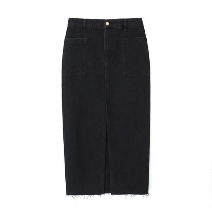 xakxx xakxx - Summer new women's clothing  retro fashion casual raw edge slim high waist denim mid-length skirt
