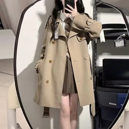 xakxx xakxx-Black Trench Coat Women Windbreaker  Spring Autumn Fashion Chic British Style Double Breasted Mid-length Black Trench Coat