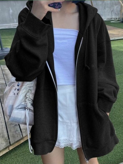 xakxx Korean Style Oversize Gray Hoodies Women Streetwear Loose Hooded Sweatshirt Female Casual Black Long Sleeve Tops Jacket