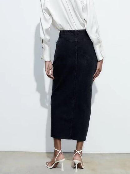 xakxx xakxx - Summer new women's clothing  retro fashion casual raw edge slim high waist denim mid-length skirt