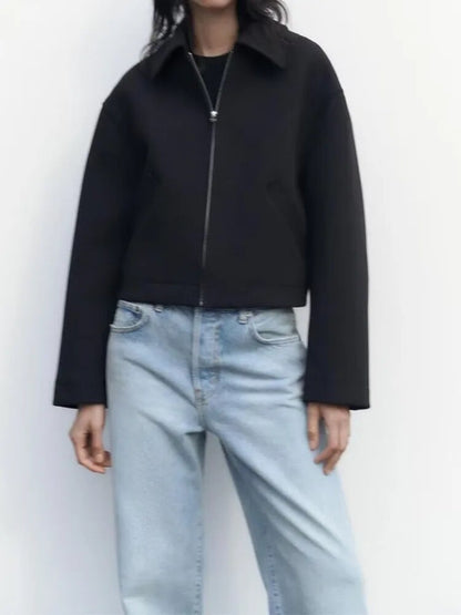 xakxx - New women's temperament fashion casual Ruili sweet with front pockets front metal zipper closure zipper trim short jacket