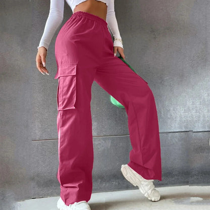 xakxx xakxx- Young Girls Casul Pants Straight Wide Leg Trousers Female Loose Oversize Pockets Y2k Hip Hop High Waisted Breathable Solid Color