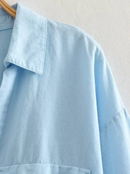xakxx - New style women's casual retro  sweet Ruili thin waist linen blended short shirt jumpsuit 8372068