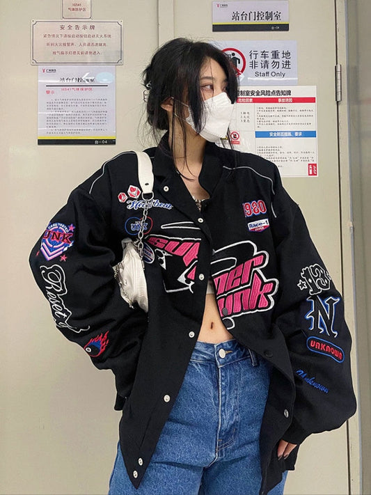 xakxx Gothic Punk Embroidery Sweatshirts Women Harajuku Zip Up Oversize Hoodies Black Loose Casual Tops Jacket Vintage Hippie