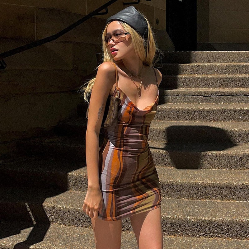 xakxx summer dresses for women  Elegant Backless Bandage Print Ruched Mini Dress For Women Club Party Sleeveless Straps Dresses Clothes New