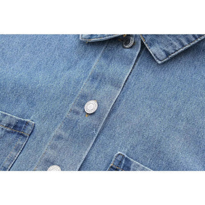 xakxx - New women's  long-sleeved lapel shirt jacket with patch pocket and patch pocket decorated with denim shirt jacket