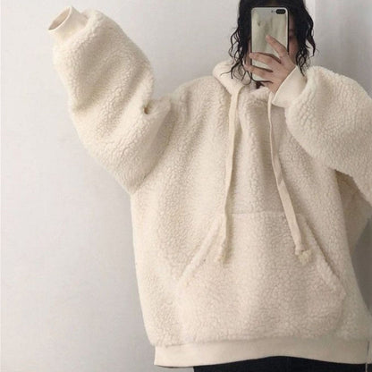 xakxx Thanksgiving Lamb Cashmere Hoodies Sweatshirts Women Autumn Long Sleeve Thick Warm Pullover Korean Loose Hairy Hoodie Top Female