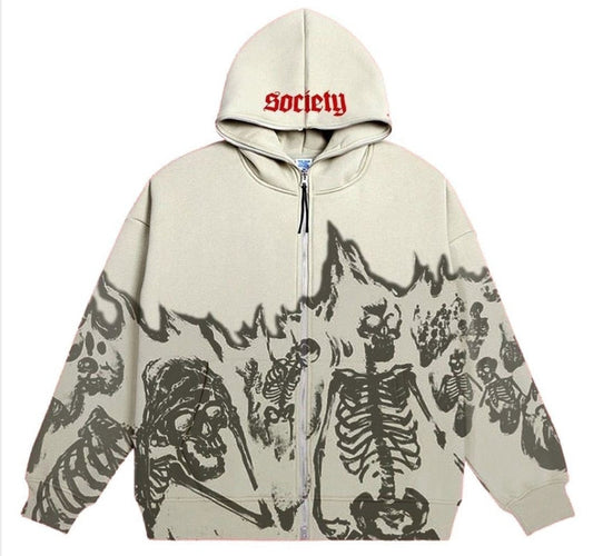 xakxx Vintage Printed Hoodies High Street Zip Up Hooded Sweatshirt Jacket Harajuku Goth Oversized Autumn Winter Streetwear Hoodie Tops