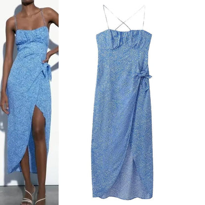 xakxx - New women's temperament fashion casual Ruili sweet and elegant all-match knotted print corset dress