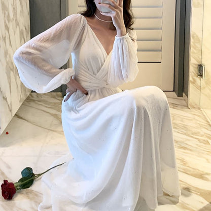 xakxx Women Spring Women Maxi Robe Elegant Ladies Long Lantern Sleeve Fashion Vestdios Female Party High Waist Dress