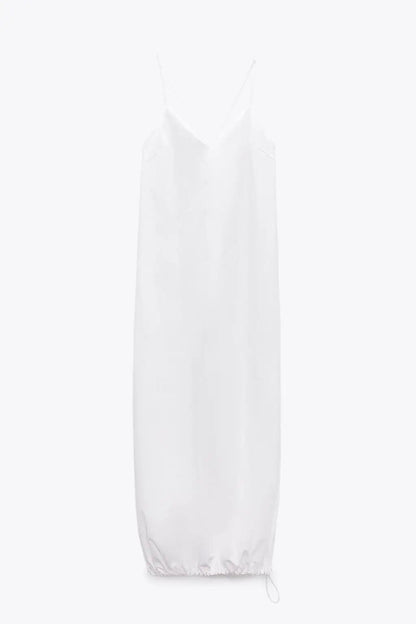 xakxx- New style women's temperament fashion casual elegant sexy Ruili sweet adjustable hem poplin dress
