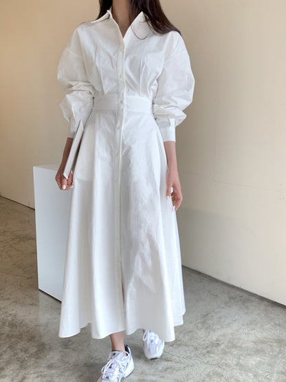 xakxx Spring Elegant Office Lady Vintage Office Puff Sleeve Shirt Dress Women Casual Single-Breasted A-Line Dresses