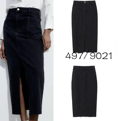 xakxx xakxx - Summer new women's clothing  retro fashion casual raw edge slim high waist denim mid-length skirt