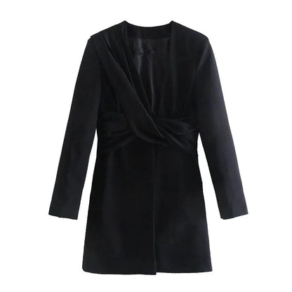 xakxx - New Women's  Temperament Fashion Sweet Multi Color Button Pleated Slim Fit Long Sleeve Dress Group